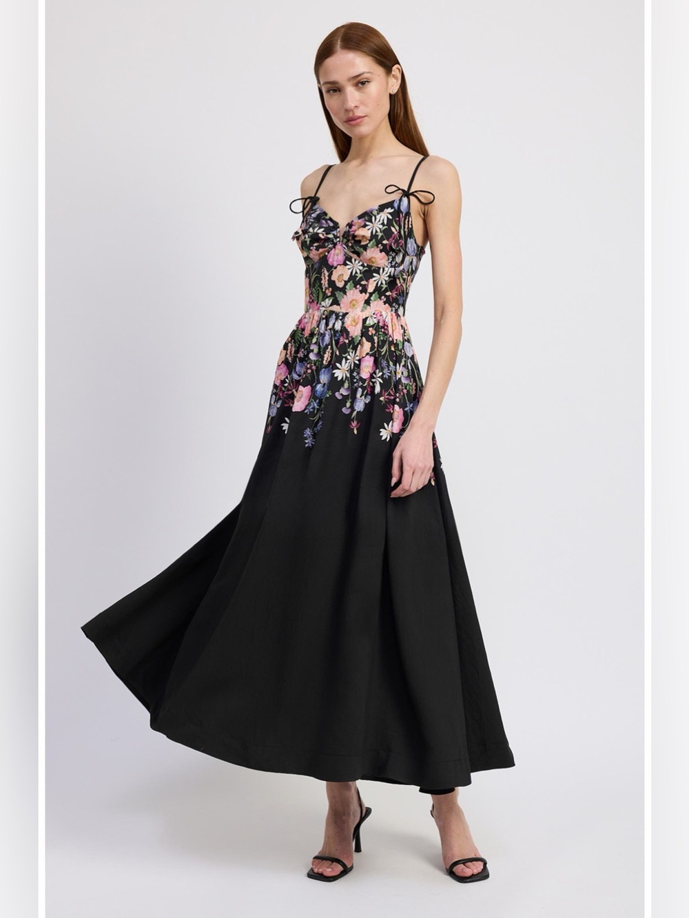 En Saison Black Midi Dress with Pink, Purple & Green Floral Bodice - Picture 4 of 6
